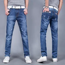 2015 Мужская Тонкий Прямой Джинсовые Брюки/Складки Мыть Жан Denim/Indigo Blue Плюс Размер Джинсы Для Мужчин Drop доставка MB262