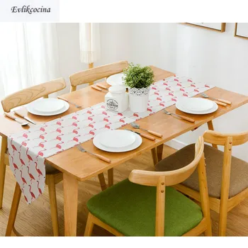 

Free Shipping Flamingo Table Runner Decoracion Mesa Hogar Cotton Linen Chemin De Table Tafelloper For Party Decor