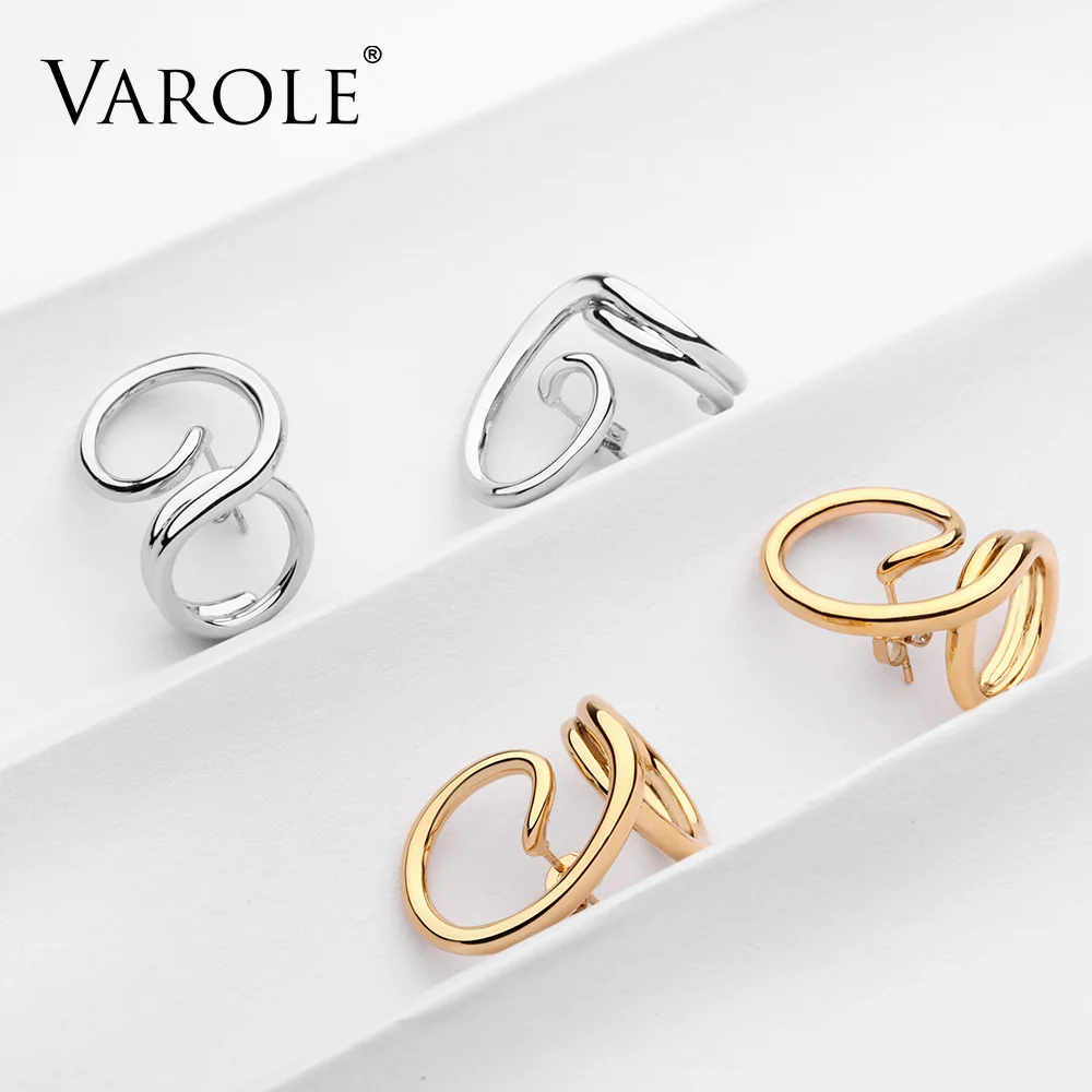 Varole, новинка, корейский стиль, простой стиль, с переплетенными линиями, золото, медь, серьги-кольца для женщин, персонализированные серебряные серьги, ювелирные изделия