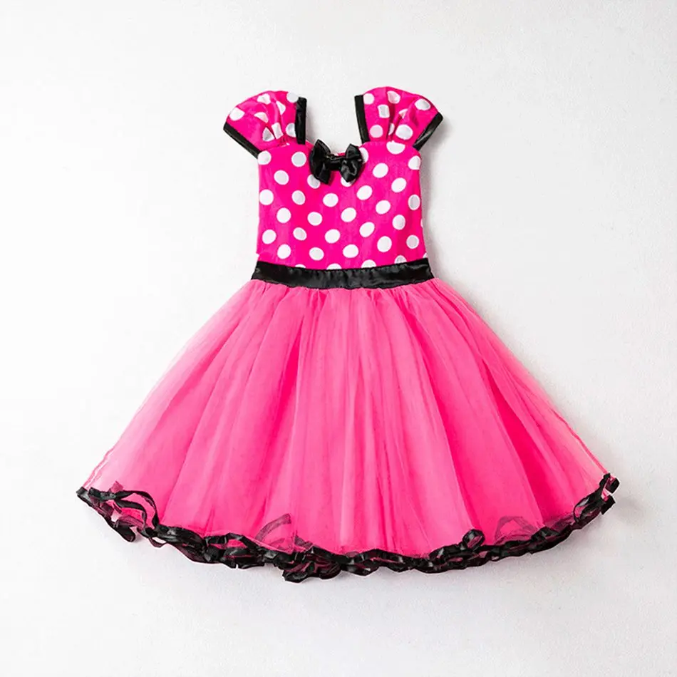 Платья для маленьких девочек, красное платье в белый горошек летняя Милая Повседневная повязка на голову, розовая юбка-пачка с Минни Маус, розовое платье для костюмированной вечеринки