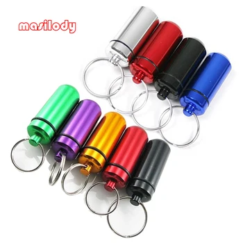 

100pcs/Lot Waterproof Pill Box Keychain Aluminum Keyring Outdoor Bottle Key Chain Container Emergency Medicine Box Key Holder