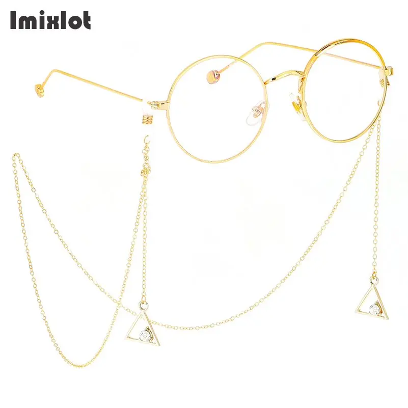 

Hollow Triangle Pendant 75CM Sunglasses Lanyard Strap Necklace Rhinestone Eyeglass Tassel Chain Cord For Reading Glasses