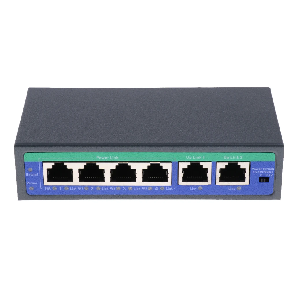 6 Port 10/100Mbps 4 POE Port & 2 Uplink Power Over Ethernet Switch Adapter