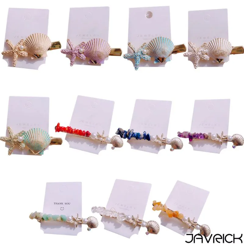 

Ocean Style Ladies Delicate Seashell Starfish Spring Hair Clip Imitation Crystal Faux Pearl Jewelry Side Bangs Duckbill Barrette