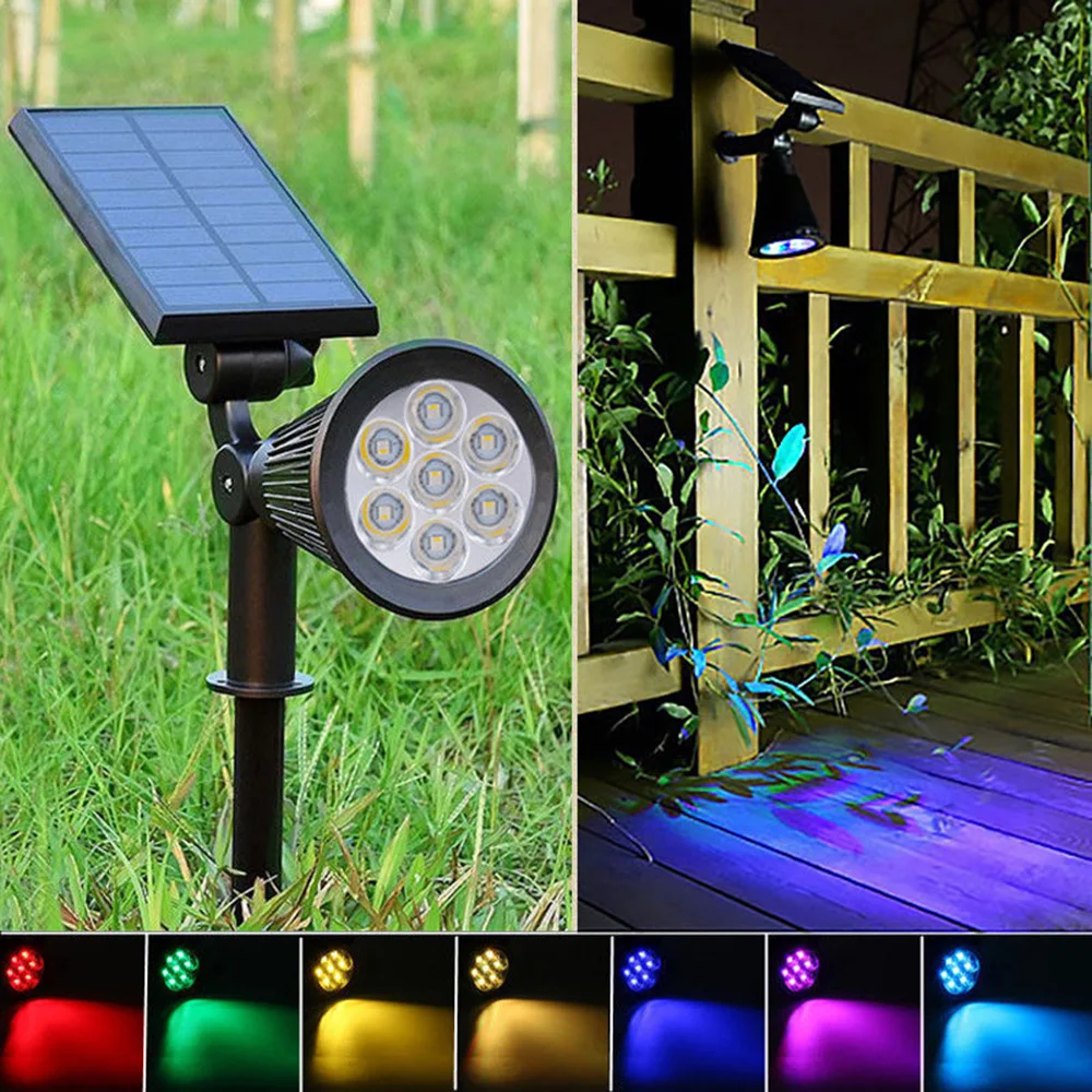 7 Led Solar Spotlight Auto Color Changing Outdoor Lighting