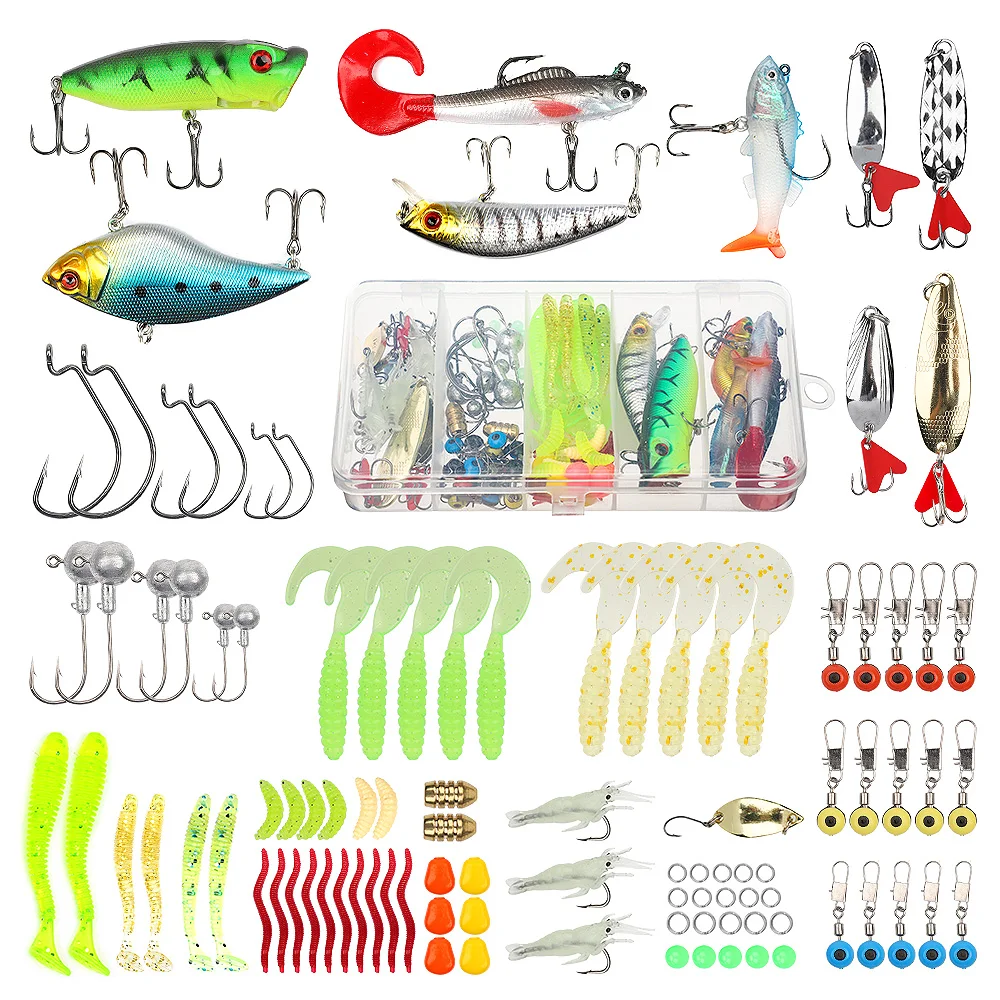 

DONQL Fishing Lure Set Mixed Minnow Crankbait Metal Spoon Soft Lure Fishing Baits Kit With Box Fishing Hooks Accessories