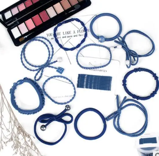 Freehipping 21 шт. в 1 комплект Модные женские резинки для волос девушки красивые аксессуары для волос леди колледж Стиль резинка для волос на голове - Цвет: dark blue