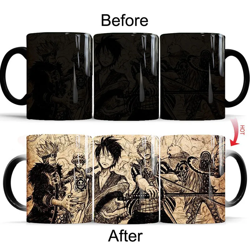

1pcs Hand Painted Design ONE PIECE Color Changing Mug Cool Japan Anime Luffy Ceramics Magic Coffee Milk Cup Best Gift For Friend