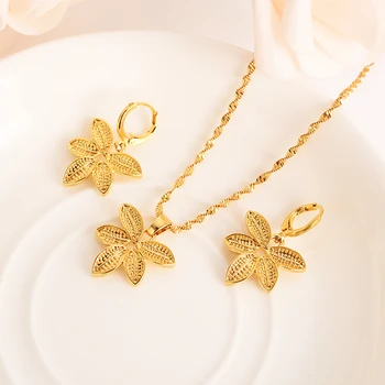 

gold dubai india africa Necklace Earring for women Party Gift vintage leaf daily mother gift DIY charms girls Fine Jewelry sets