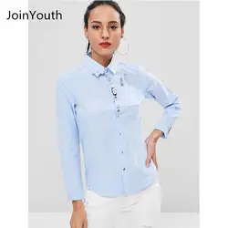 JoinYouth Женская вышитая смешная рубашка с несколькими пуговицами спереди