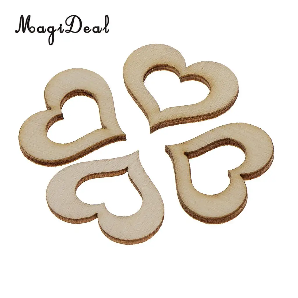 100Pc MDF Cut Wood Hollow Heart Shapes Natural Wooden Embellishment for Wedding Table Scatter Confetti Decoration Ornament Craft