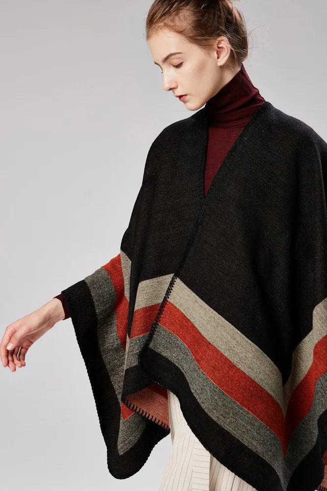 Женская верхняя одежда Зимний шарф геометрический осенний кашемировый пончо и накидки оверсайз вязаный зимний шаль и обертывание пашмины