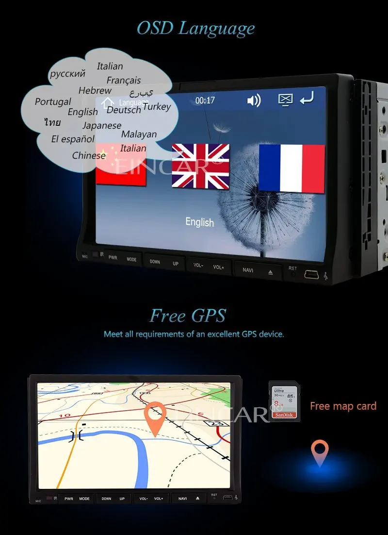 Flash Deal EinCar Double Din Car DVD CD Player Audio system in dash Stereo GPS Navigation 7