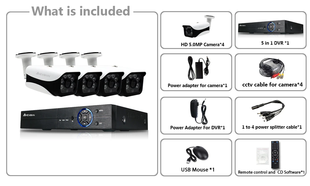 4CH 5MP AHD DVR комплект камер видеонаблюдения 4 шт. 5.0MP камера безопасности IP66 наружная система видеонаблюдения приложение для просмотра