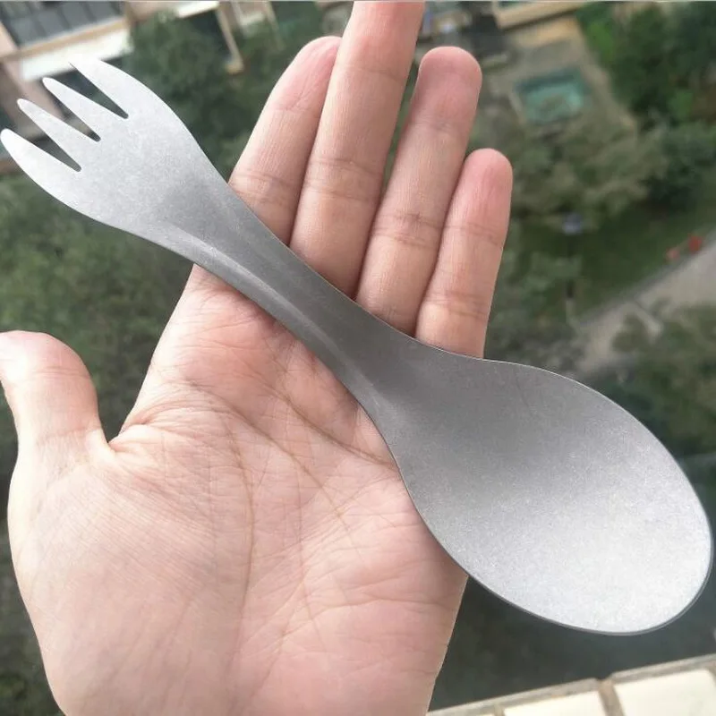 

EDC Pure Titanium Dual-purpose fork spoon light titanium alloy spoon outdoor camping tableware Titanium Spoon Titanium fork
