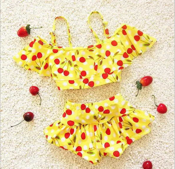 Летняя одежда для девочек милые, в крапинку, купальник, детский купальный костюм для девочек, детские костюмы для плавания для девочек, 5 шт./лот WZ10 - Цвет: Цвет: желтый