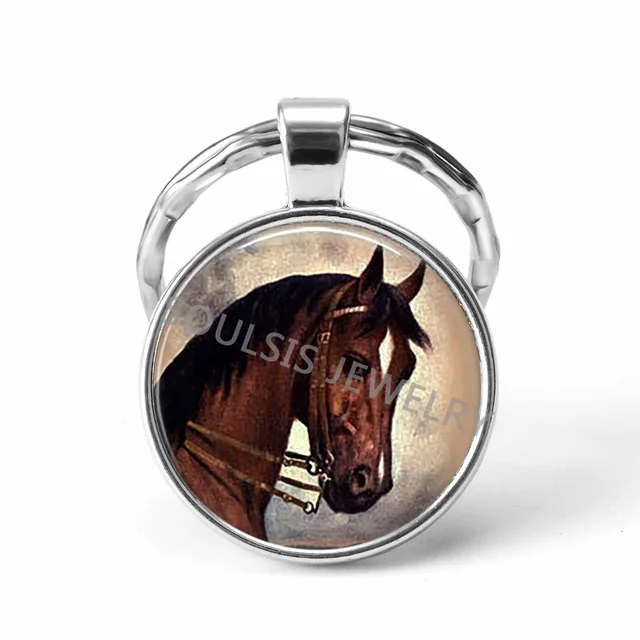 Horse Keychain Pendant Wearable Art Horse Jewelry Car Key Holder Key Holder Glass Cabochon Pendant Jewelry Christmas Gift 2
