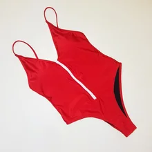 Красный молния спереди одна деталь Купальник для женщин Push Up Купальники для малышек Мягкий Ретро бикини Cut Out Монокини Винтаж ванный комплект боди