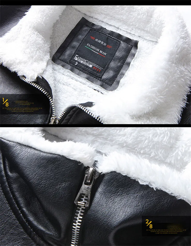 8XL 2018 Brand Shopping Week New Autumn Motorcycle Leather Jackets Men Winter Fur Collar Men Leather Jacket Male Coat Plus Size 03