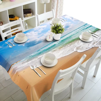 

Coastal Beach Pattern Custom 3D Tablecloth Dustproof Thick Polyester Cotton Wedding Hotel Party Rectangular Table Cloth