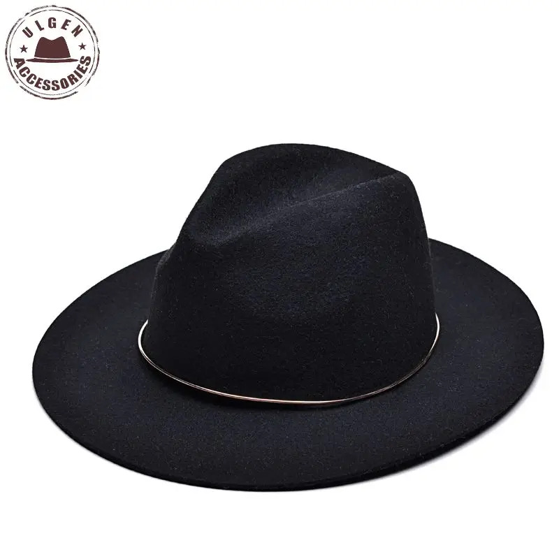 Винтажные Унисекс шерстяной джазовый шляпы с большими полями войлочный Клош ковбой Панама фетровая шляпа для женщин мужские черные шляпы