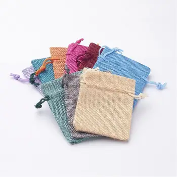 

10pcs Mixed Color Burlap Packing Pouches Drawstring Bags for Jewelry Packaging ,9x7cm