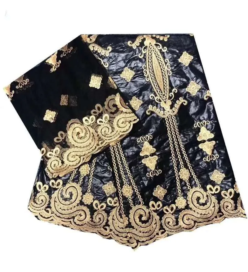 

Black african Bazin riche getzner with 2yards french lace african bazin lace with beads bazin brocade fabric for party dress