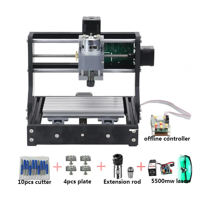 CNC 1610 Pro GRBL управление Diy Мини ЧПУ машина, 3 оси pcb фрезерный станок, древесины маршрутизатор лазерной гравировки, с автономным контроллером - Цвет: 5500mw laser