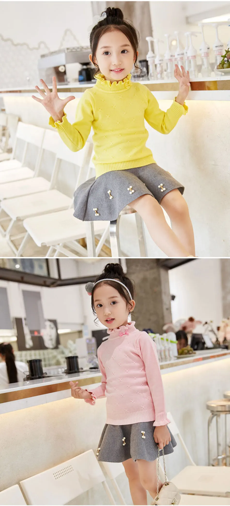 Sweet Cute Female Baby Knit Sweater Solid Color Children's Thin Sweater Lace Collar Bow Children's Sweater