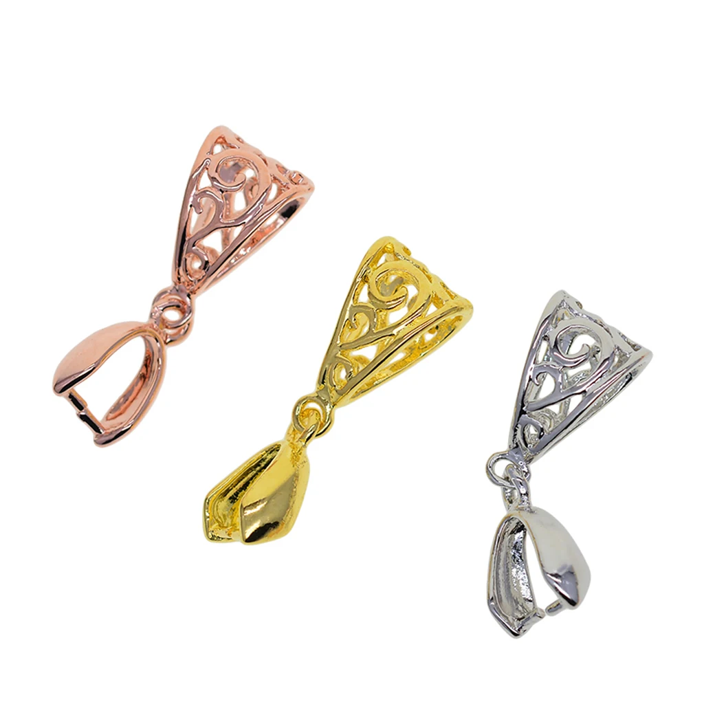 18 Pieces Gold, Rose Gold & Platinum Tone Pinch Bails Clasp Connectors DIY Accessories, Necklace Making Findings