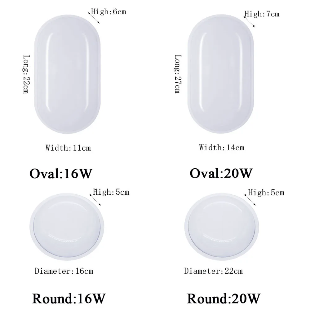 LED Waterproof IP65 LED Porch Lights Surface mounted 16W 20W 110V 220V Outdoor Wall Light Round Oval Bathroom Bulkhead Lamp 4