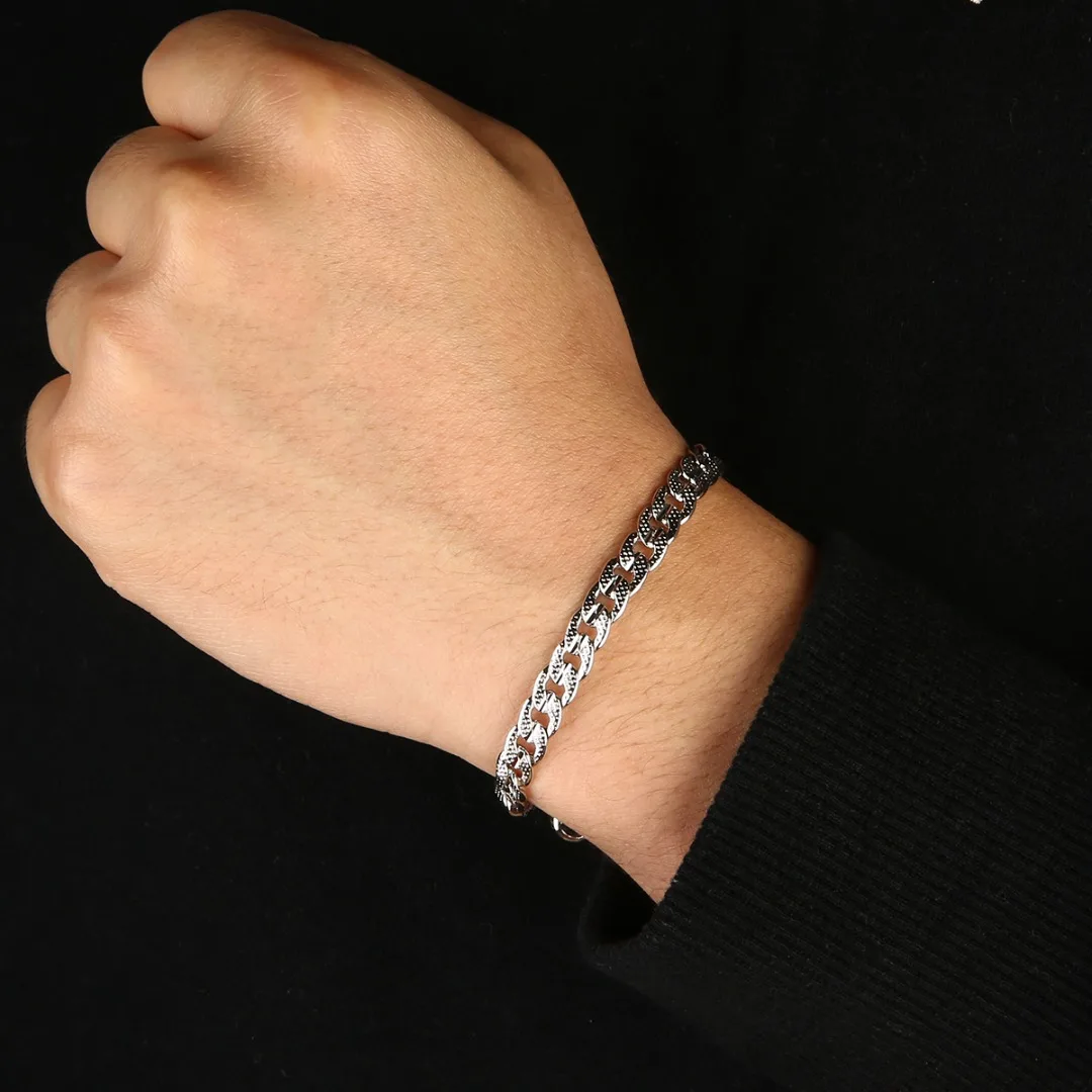 Vintage Curb Chain Bracelet Bangle For Men Punk 8mm Stainless Steel Flat Cuban Chain Shellhard Female Jewelry Pulseira Masculina