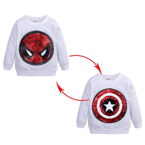PR-346, модный детский пуловер с длинными рукавами и блестками с изображением Капитана Америки, Человека-паука толстовка для мальчиков и девочек - Цвет: 004