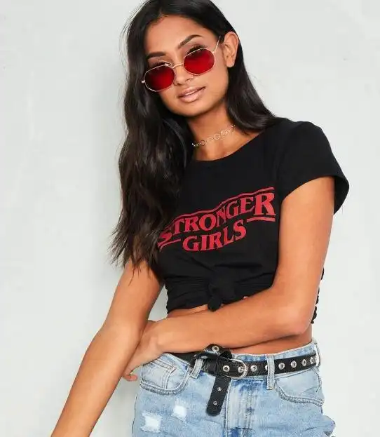 Stronger Girls Red Tumblr Letter T Shirt Short Sleeve Casual Funny
