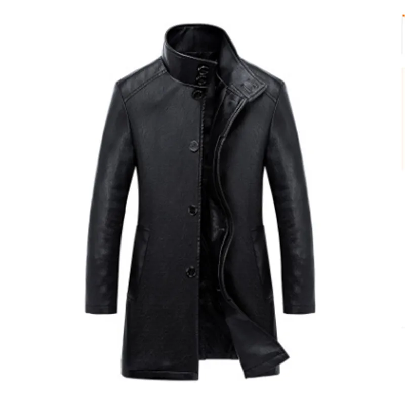 Brand  Leather Jackets Men Autumn and Winter Leather Clothing Men Leather Jackets Male Business Casual Long Coats P6