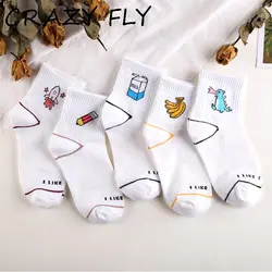 Магазин Crazy Fly 2019 мультфильм хлопковые носки женские новинка милые продукты, фрукты с рисунком буквы короткие художественные носки Harajuku
