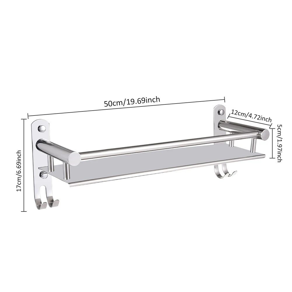 LeKing 304 Нержавеющая сталь Кухня Ванная комната настенные полки для ванной с крючки 40/50 см Длина Salle De Bain душевая полка - Цвет: 50cm