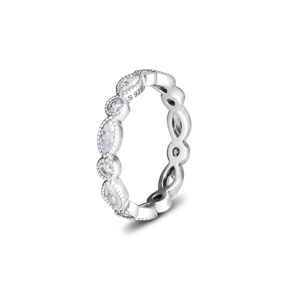 

FANDOLA Rings 100% 925 Sterling-Silver-Jewelry Round and Oval Eternity Clear CZ Silver Rings for Women DIY Jewelry FLR042