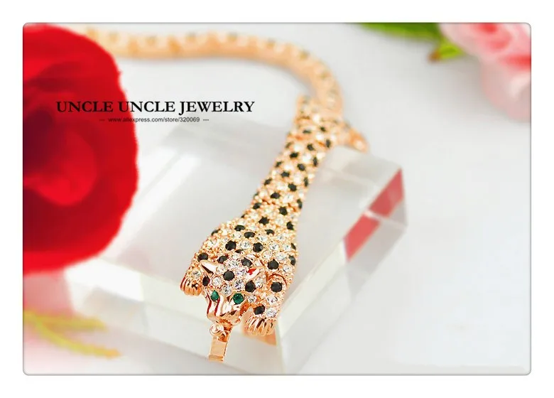 Красивый браслет из розового золота, австрийские стразы, леопардовый дизайн, роскошный женский браслет