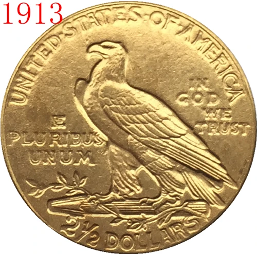 

24-K gold plated 1913 $2.5 GOLD Indian Half Eagle Coin Copy Free shipping