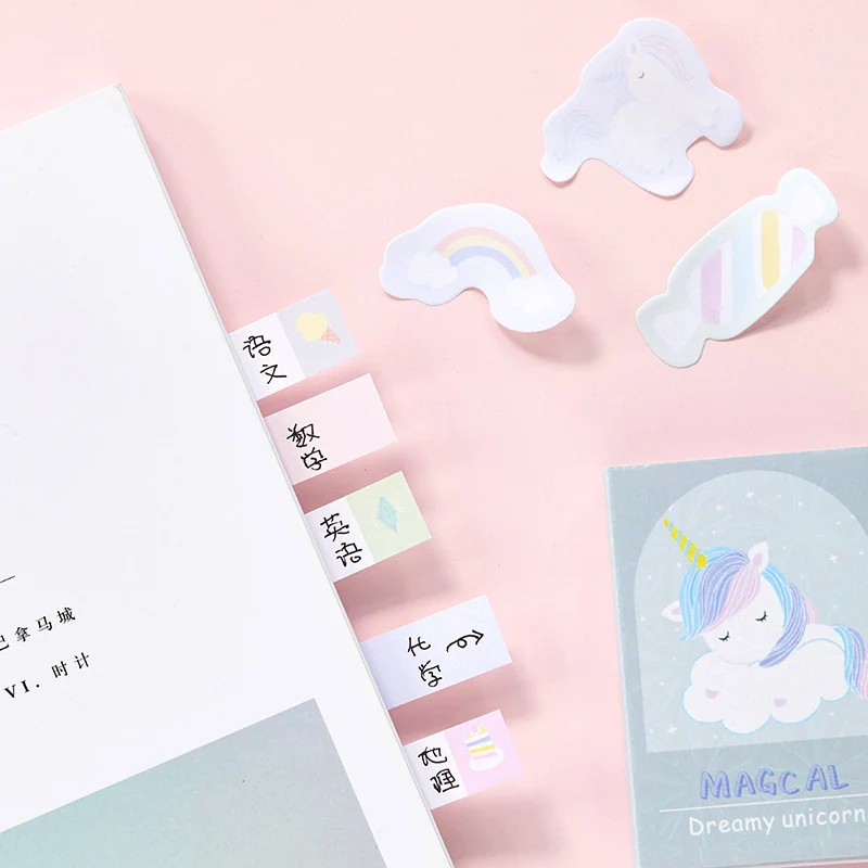 Kawaii memo pad 6 складной Единорог Липкие заметки этикетки наклейки многоцветные