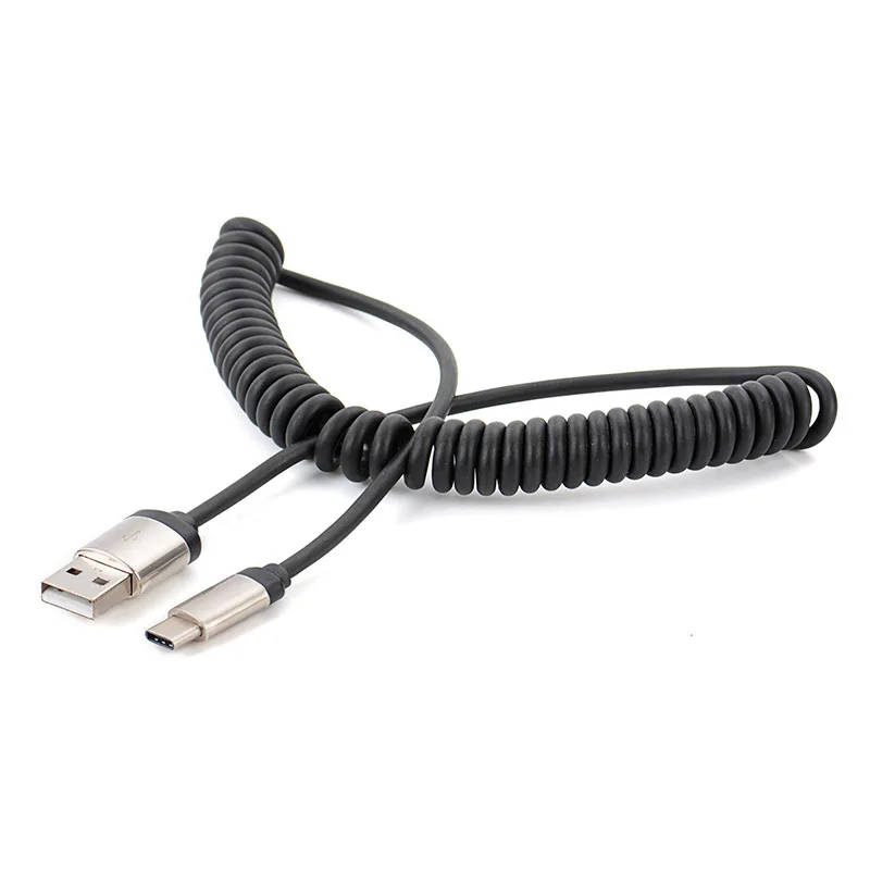 

5FT/1.5M Spring Coiled retractable usb A male to type c usb-c data charging cable