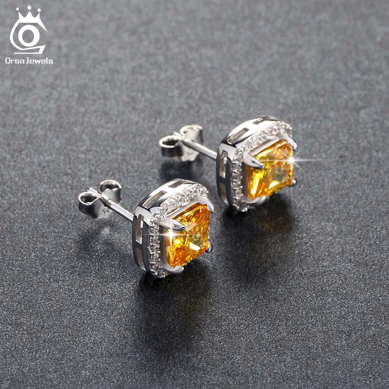 ORSA JEWELS, трендовые серьги-гвоздики с 0,8 карат, 9 цветов, женские серьги с цирконием AAA, женские вечерние серьги OE122