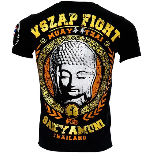 Черный VSZAP Shakyamuni fighting muay Thai boxing MMA fighting Boxing рубашки для бокса с коротким рукавом футболки для мужчин для фитнеса без мышц comba - Цвет: Черный