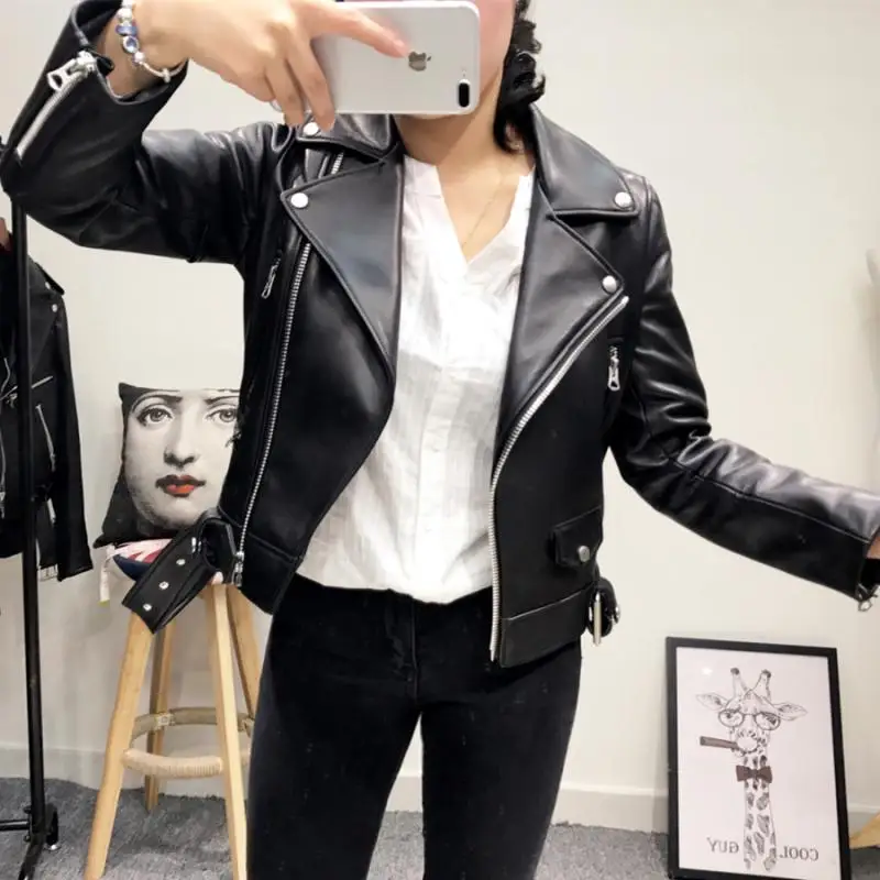 Women Elegant PU Leather Zipper Jacket-3