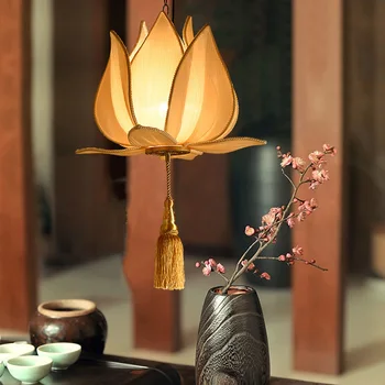 

Chinese-style cloth art lotus chandelier cafe restaurant light aisle corridor hallway Lantern dining room pendant lamp headlight