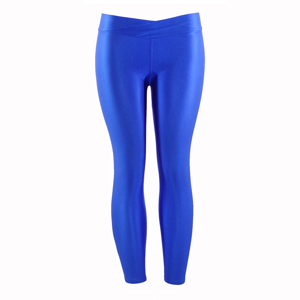 Fluorescent Color Women Workout Leggings V-Waist Multicolor Shiny Glossy Trousers Plus Size Female Elastic Casual Pants