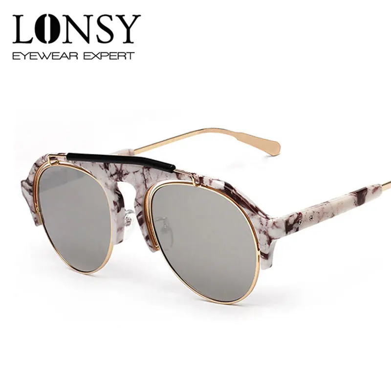 

LONSY 6 Color Cat Eye Sunglasses Women Fashion Luxury Brand Designer Sun glasses Reflective Mirror Lens Oculos De Sol ST041
