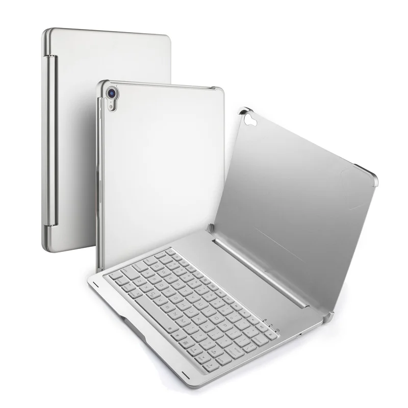 [NEW] Bluetooth keyboard Case for Apple iPad Pro 11.1",7-Color Backlit Aluminum Metal Wireless Keyboard with Smart Case Hard - Цвет: Silver