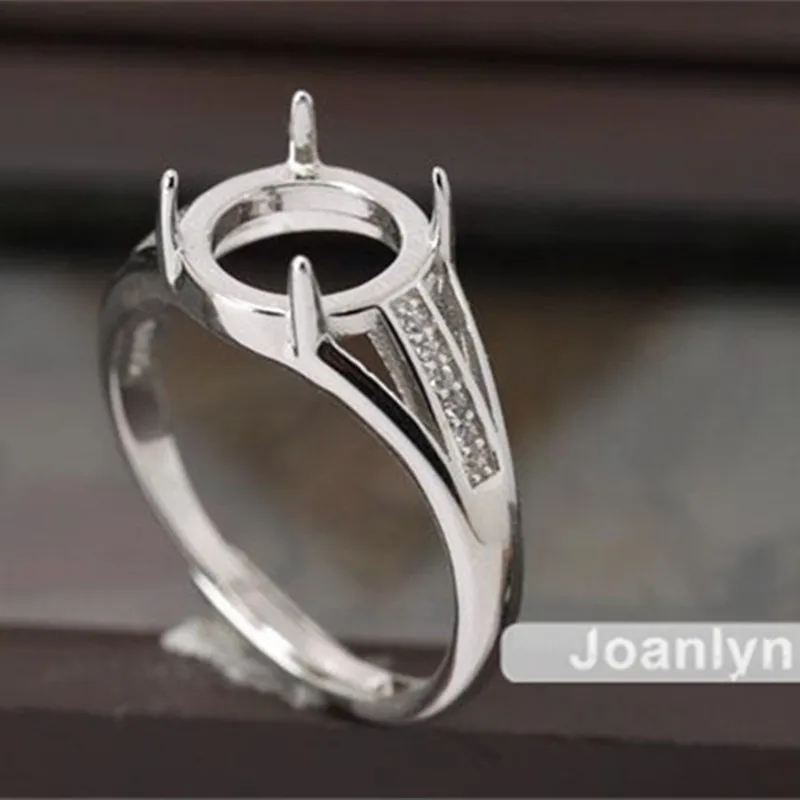 Joanlyn кольцо для 9 мм круглые Кабошоны с покрытием из белого золота 925 серебро Циркон регулируемое кольцо пустой JZ042